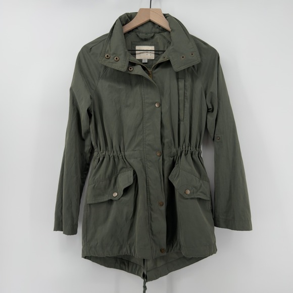 A New Day Anorak Full Zip Utility Jacket Army Green Women S Hidden Hood Pockets - Picture 1 of 8